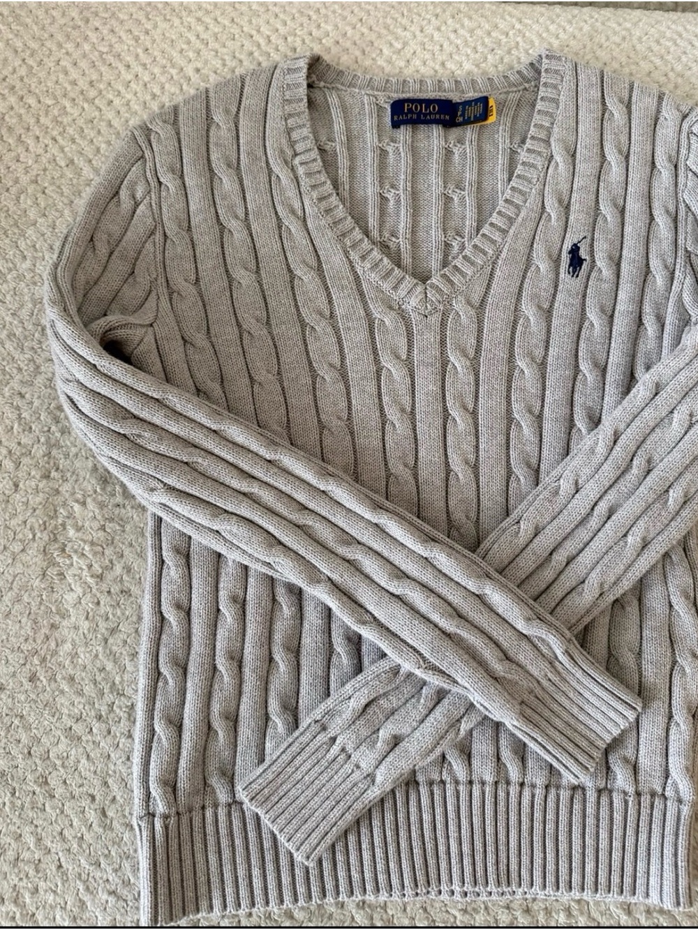 Polo by Ralph Lauren Women’s Light Gray Cable-Knit V-Neck Sweater